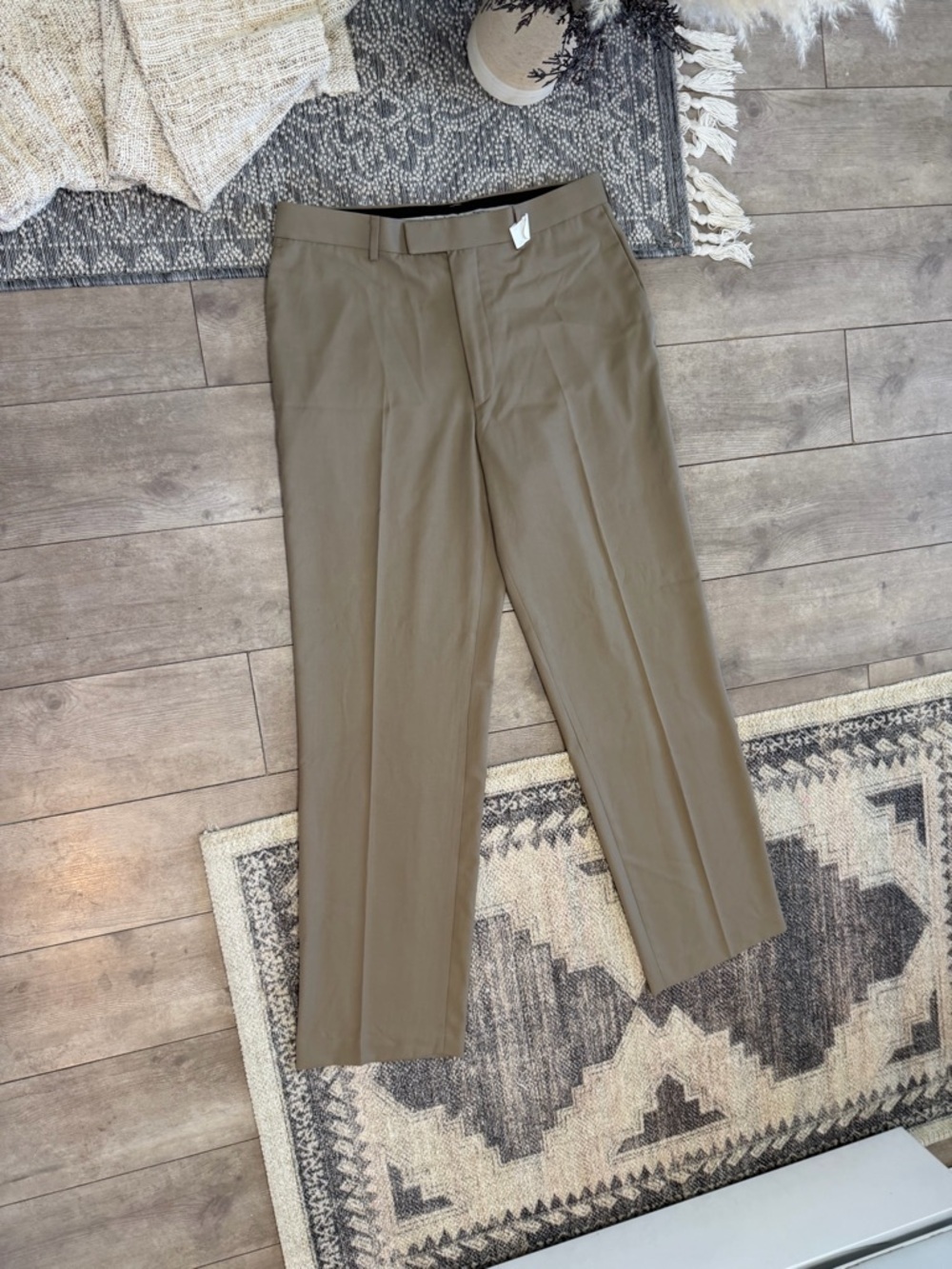 Perry Ellis Pleated Straight Dress Pants 34/32 Men's Rustic Beige Dry Cleaned - Picture 6 of 15